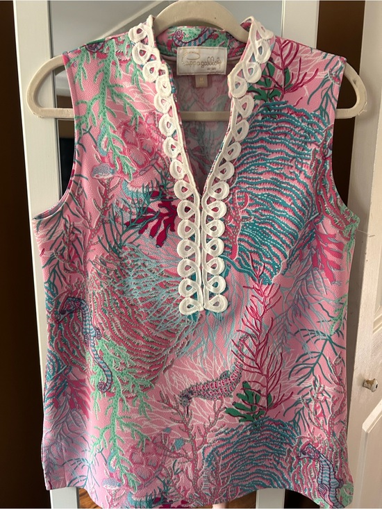 Pappagallo Tops - Pappagallo Pink Tropical Print Sleeveless Top with White Trim, Like new or NWOT